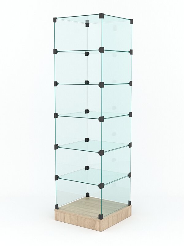 Витрина стеклянная "КУБ" №502 стаканчик (без дверок, передняя стенка - стекло), Дуб Сонома 45 x 45 x 160 см