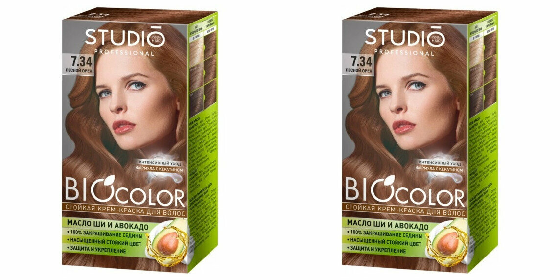 Крем-краска для волос Studio, Professional BioColor, 7.34 лесной орех, 115 мл, 2 шт