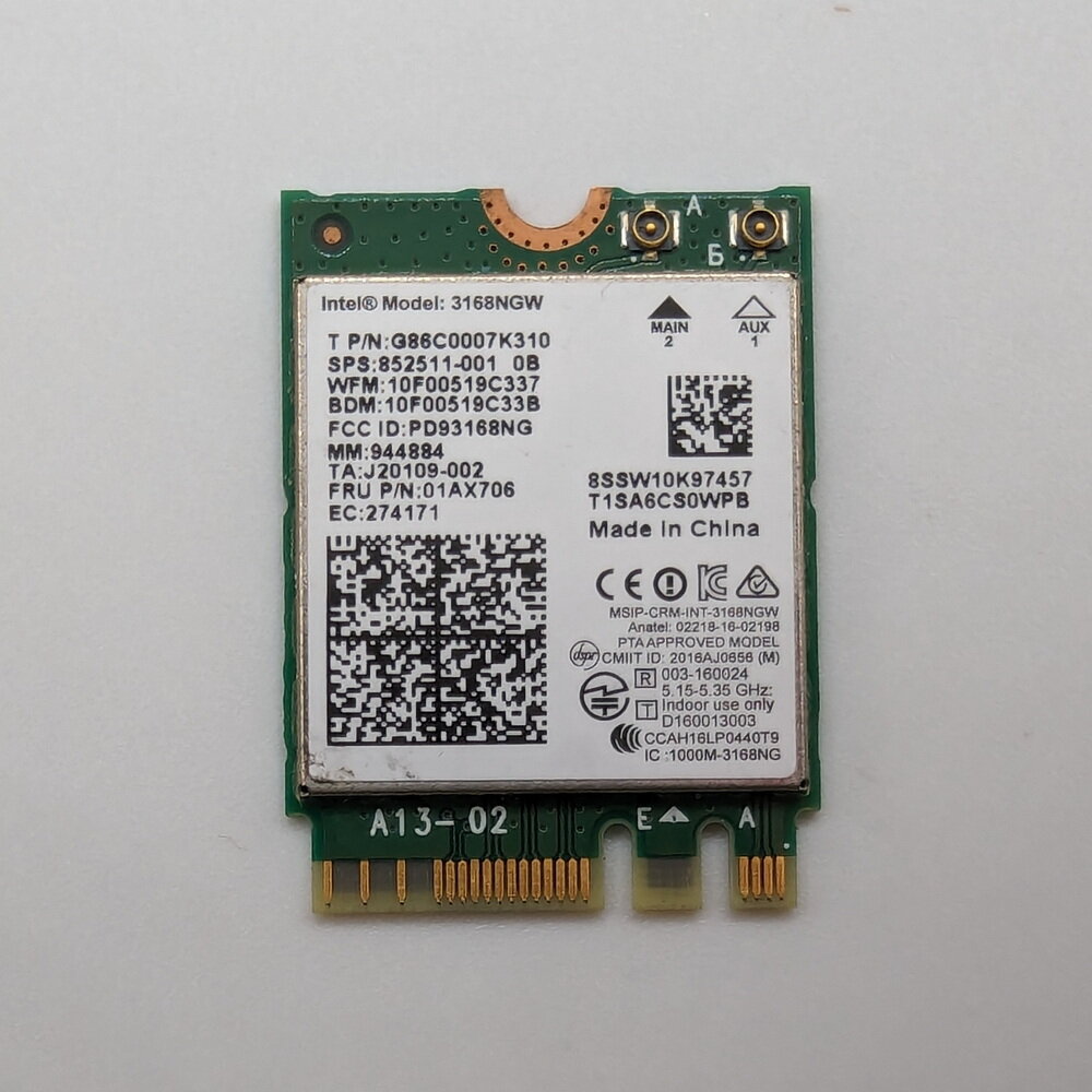 WiFi + Bluetooth модуль 01AX706 852511-001 3168NGW Intel Lenovo HP NGFF M.2 802.11ac 24G 5G