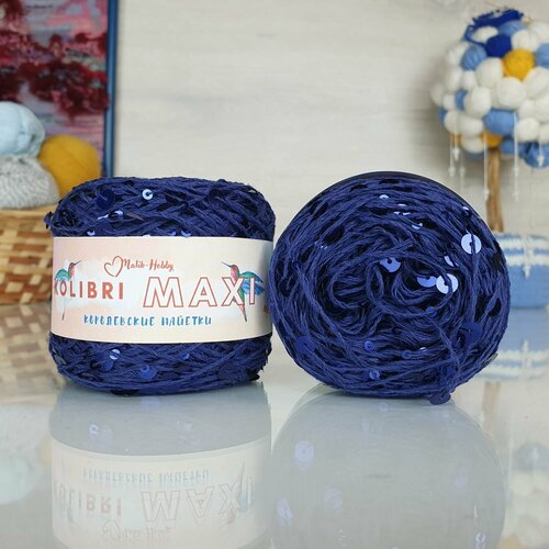 Пряжа MALIK HOBBY Колибри макси королевские пайетки темно-синий - 054 100 хлопок 1 моток 50 г 125 м 472₽