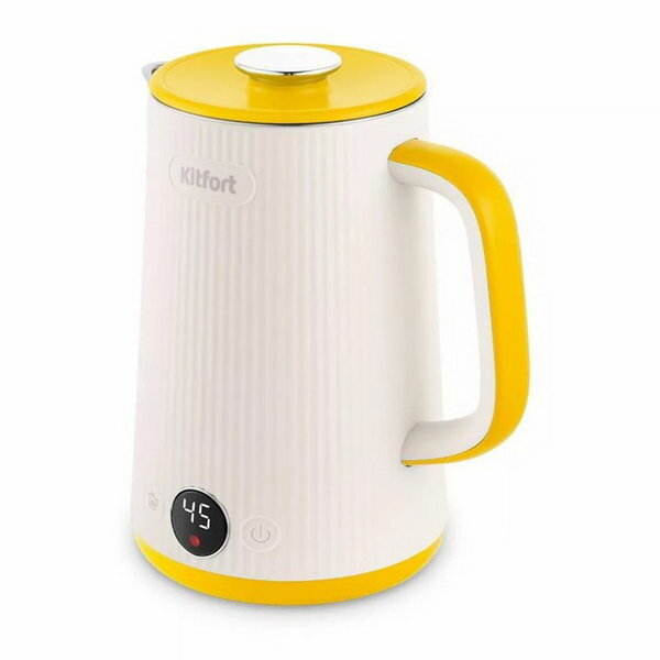 Чайник электрический КТ-6197-3, пластик, колба металл, 1.5 л, 1500 Вт, бело-желтый