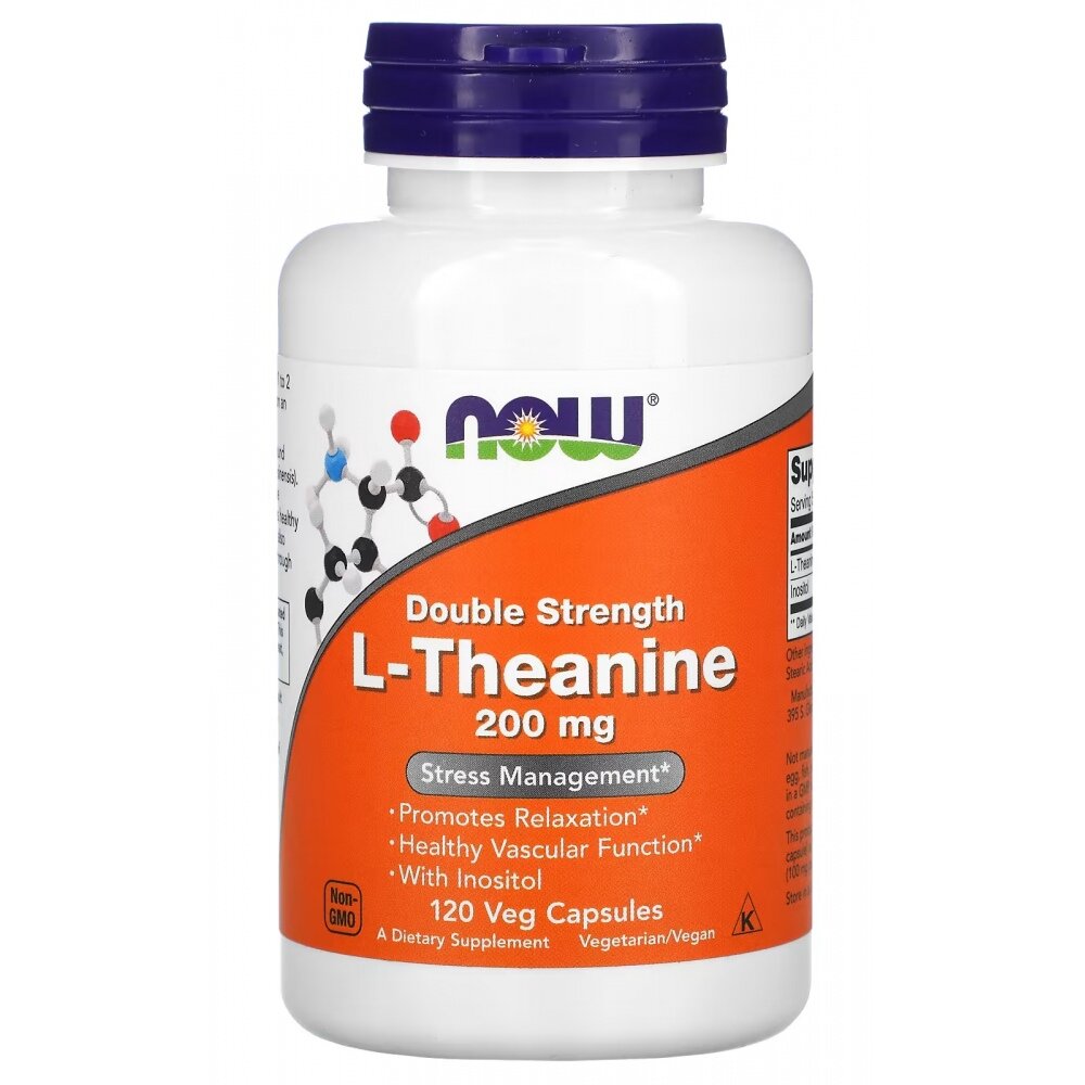 NOW L-Theanine Double Strength, 200 мг / 120 капсул вегетарианских
