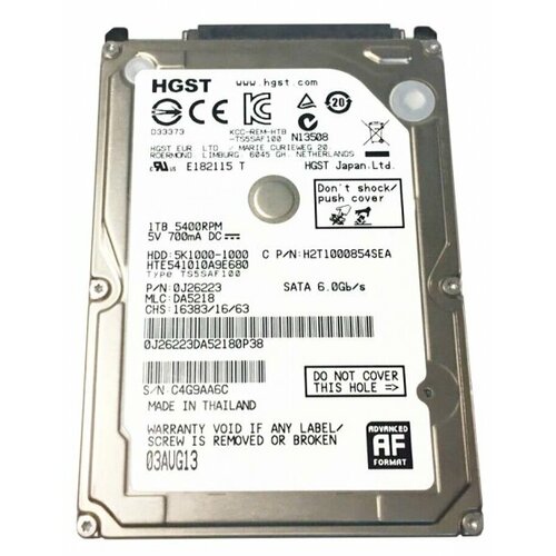 Жесткий диск Hitachi HTE541010A9E680 1Tb 5400 SATAIII 25 HDD 9635₽