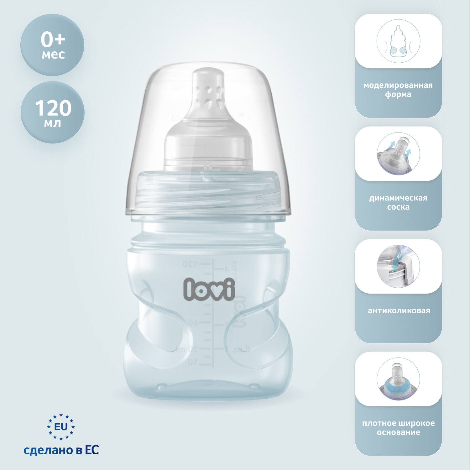 Детская антиколиковая бутылочка Lovi Trends для кормления новорожденных, зеленый