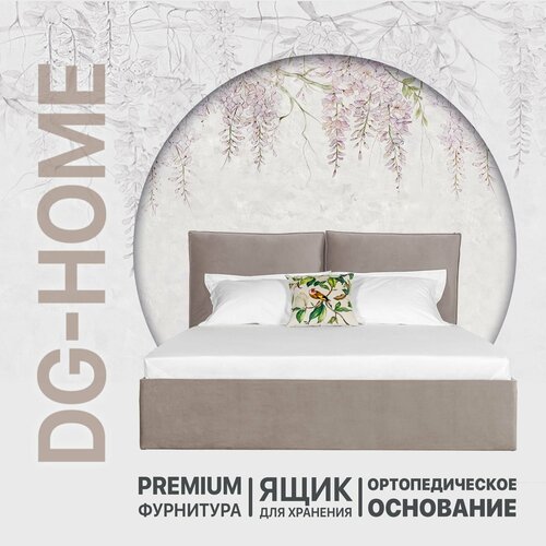 Кровать 160х200 с подъемным механизмом, серо-бежевая Эстетика