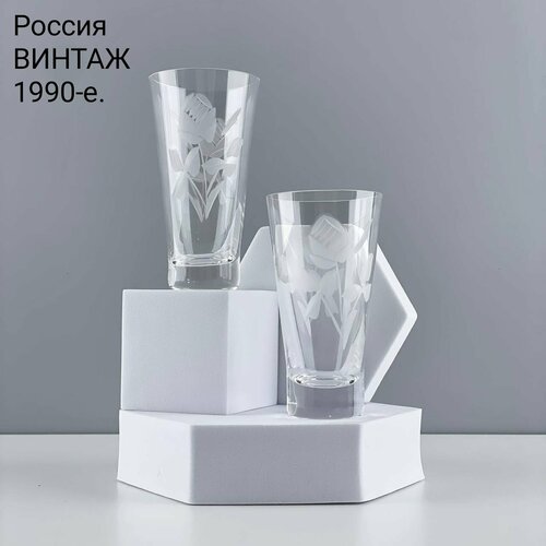 Винтажные стопки Резные розы Набор 2 шт Стекло Россия 1990-е 1400₽