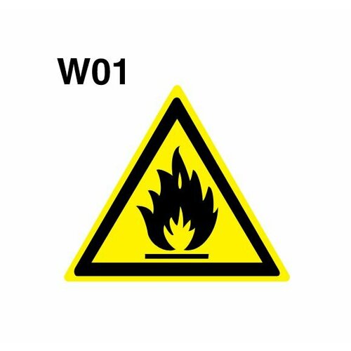 Световозвращающий, треугольный, предупреждающий знак W01 Пожароопасно. Легковоспламеняющиеся вещества (самоклеящаяся ПВХ плёнка, 600*600*0,1 мм, 50 шт, ГОСТ 12.4.026-2015)