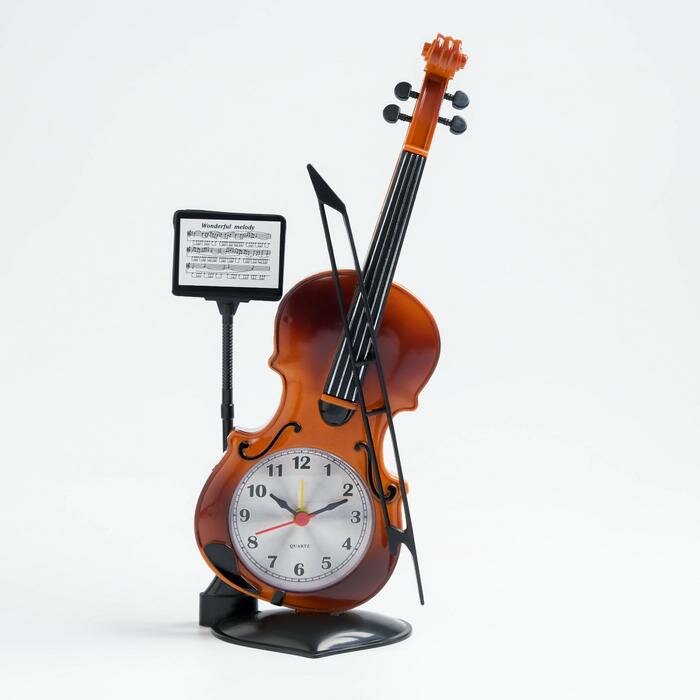 Будильник КНР "Скрипка с пюпитром", дискретный ход, диаметр 6,5 см, 17х10 см