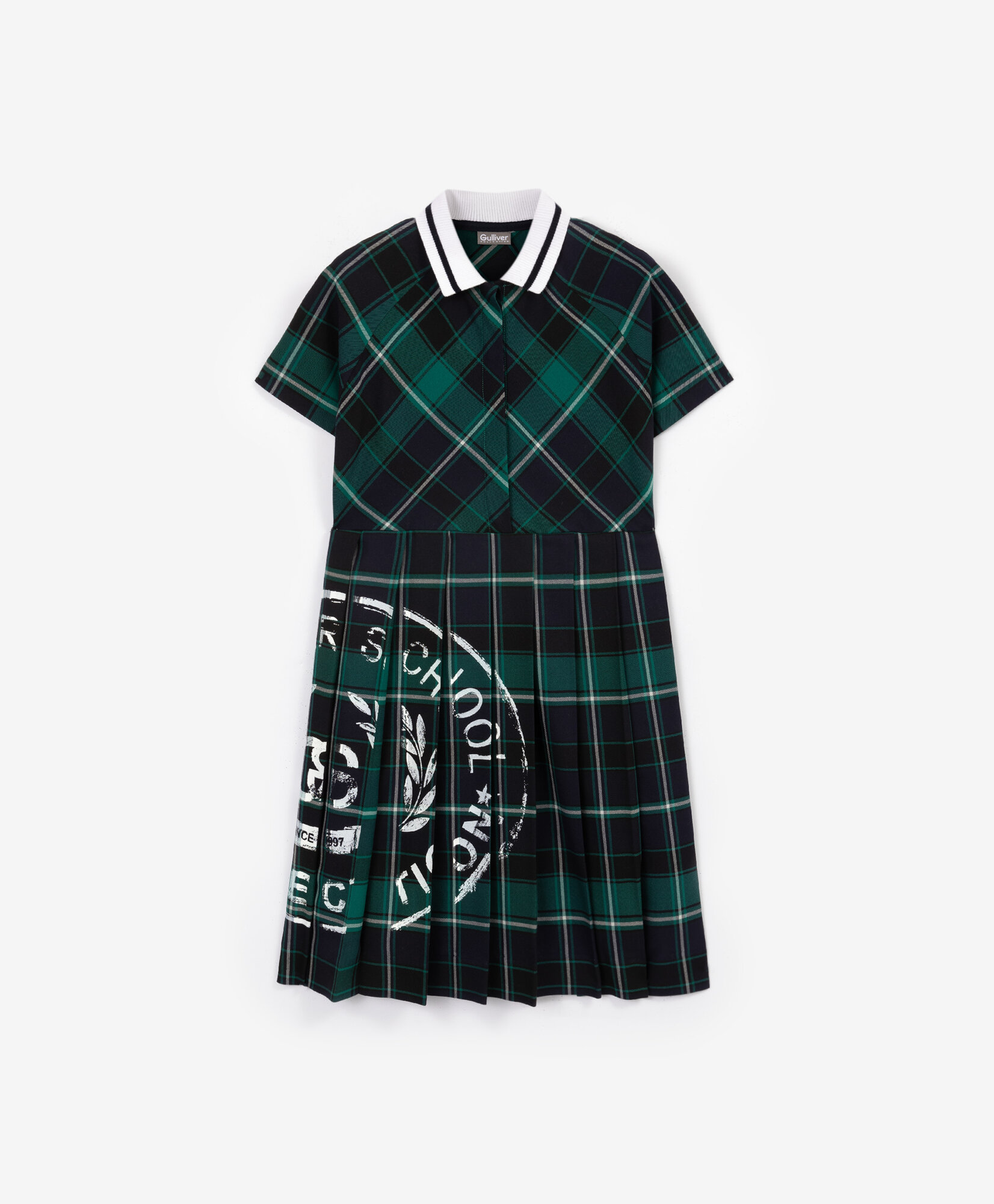 фото Платье в клетку с отложным воротником зелёное для девочки Gulliver, р. 140, мод. 224GSGC2501
