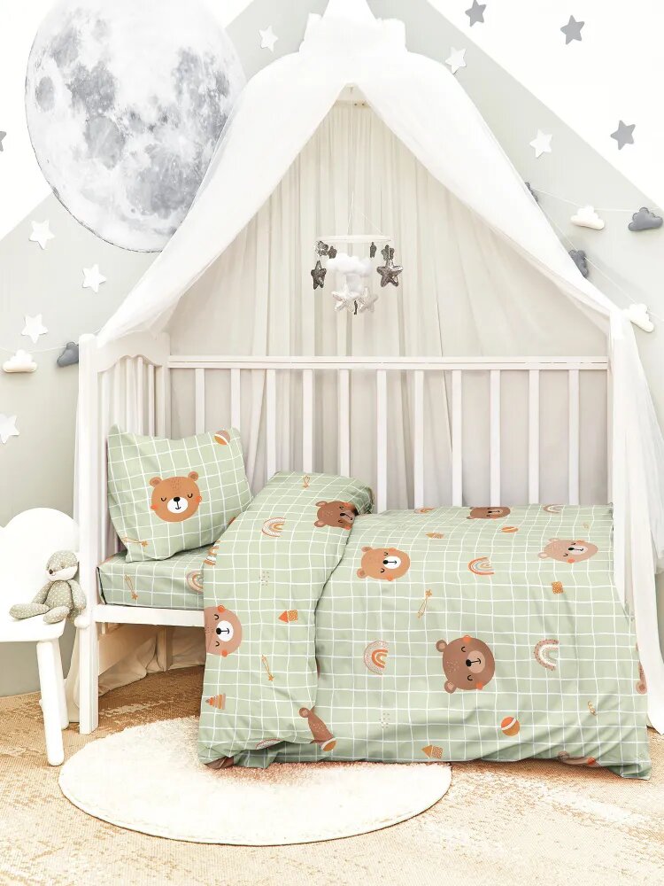 Детское постельное белье в кроватку для новорожденного Juno, поплин хлопок, 1 наволочка 40х60 Милые медвежата