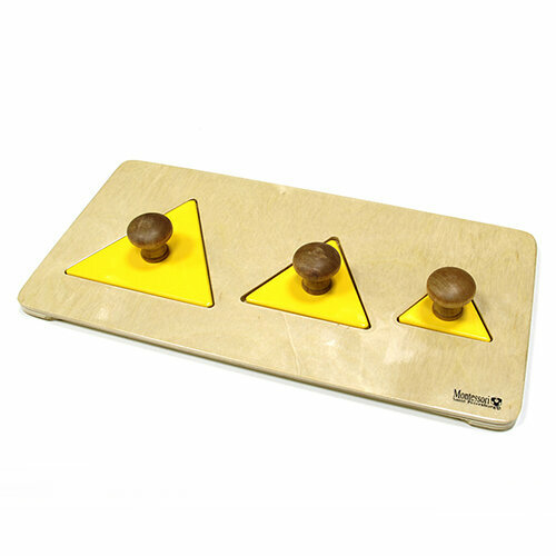 Развивающие игрушки / Сортер детский / Развитие моторики / Геометрические пазлы Монтессори : треугольники на подставке