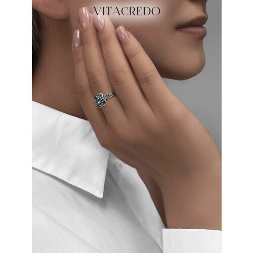 Кольцо VitaCredo, серебро, 925 проба, чернение, оксидирование, топаз синтетический, размер 17, ширина 11 мм