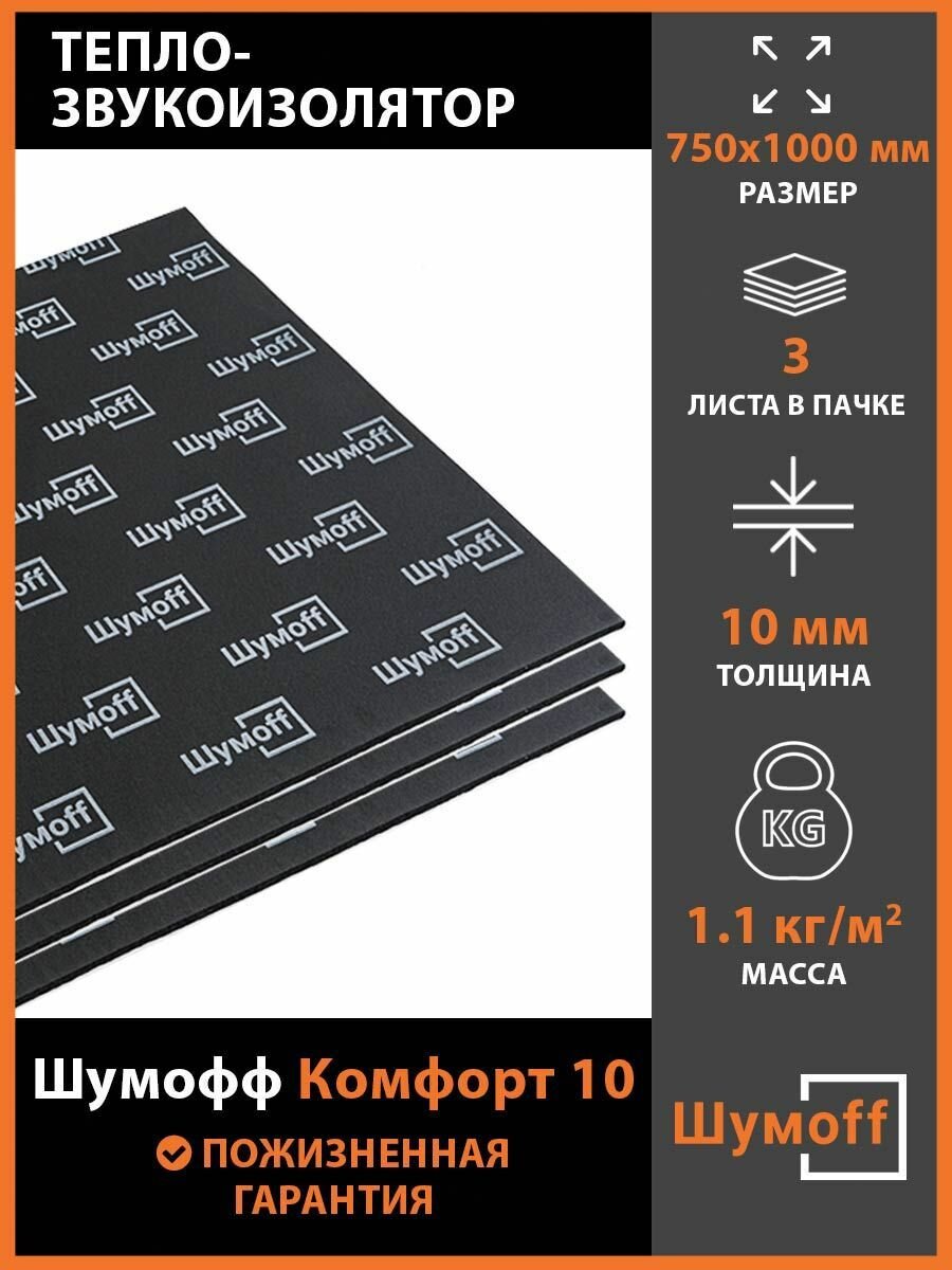 Тепло-звукоизоляция Шумофф Комфорт 10 (3 листа)