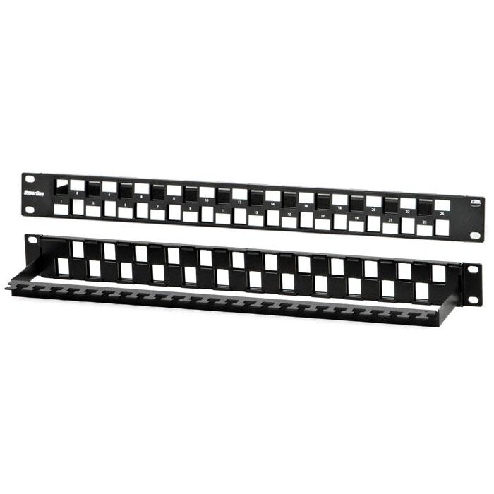 Патч-панель модульная 19дюйм PPBL3-19-24S-RM 24 порта Flat Type 1U для модулей Keystone Jack с задн. каб. организ. (без модулей), HYPERLINE 34542 (1 шт.)