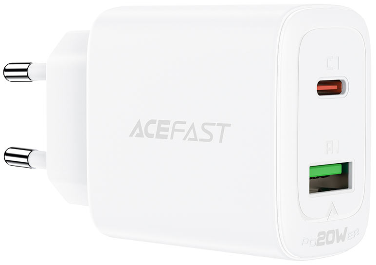 Зарядное устройство двухпортовое ACEFAST A25 PD20W USB-C+USB-A dual port charger (EU).