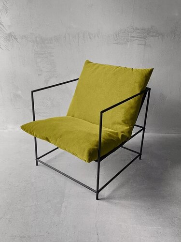 Изображение товара Кресло мягкое удобное для отдыха, уличное, на балкон, веранду, в стиле лофт, минимализм, Флафф Велюр желтый