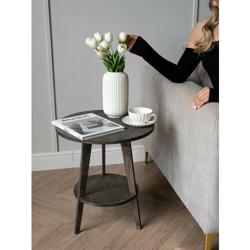 Стол ZASIDELIS журнальный круглый с полкой серый 52х45х52см 2700₽