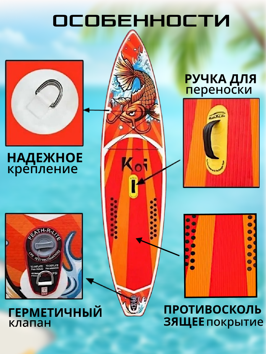 Надувная Sup-доска (Sup board) Koi 350x84x15 см, двуслойный борт — фото 1