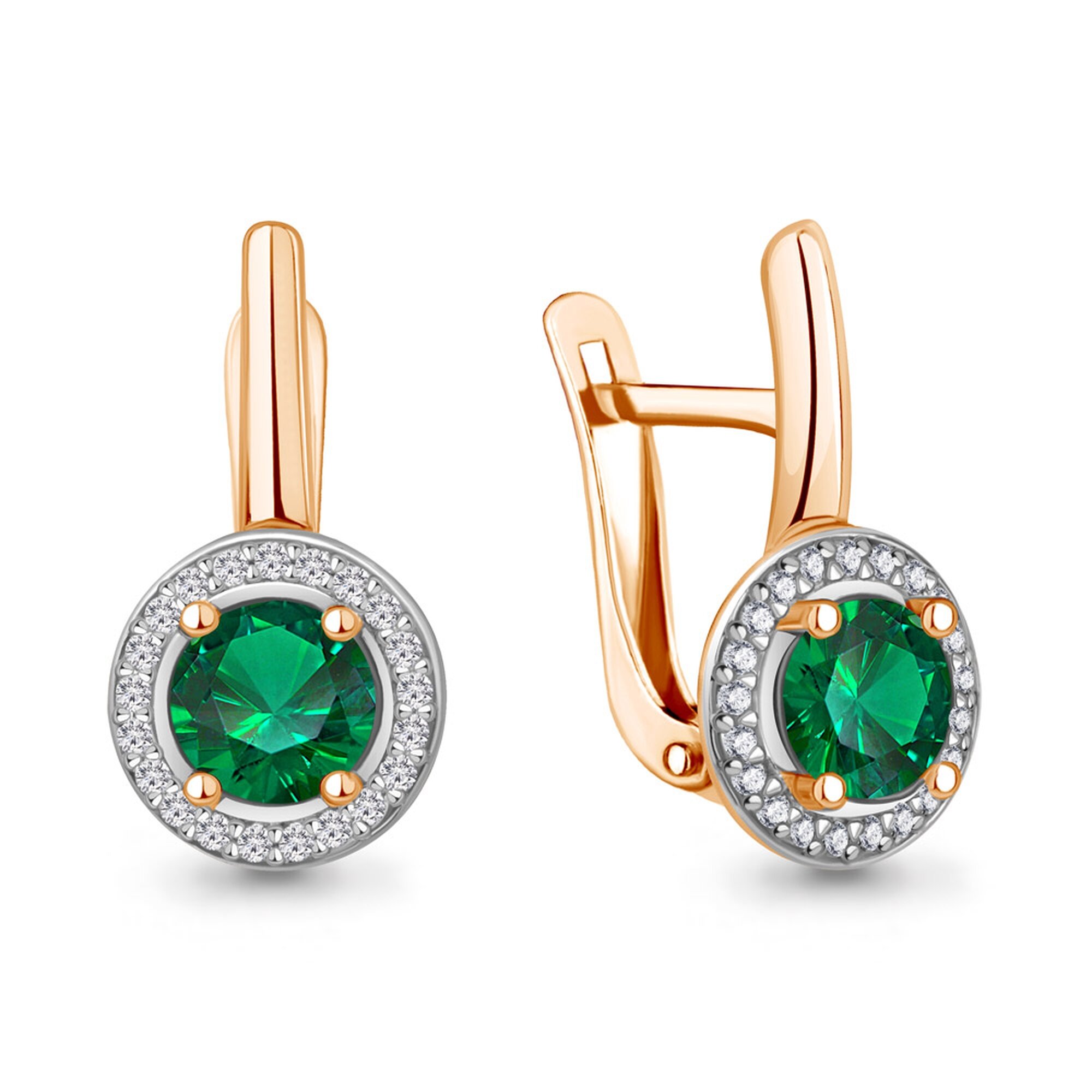 Серьги Diamant online, серебро, 925 проба, золочение, фианит, изумруд синтетический