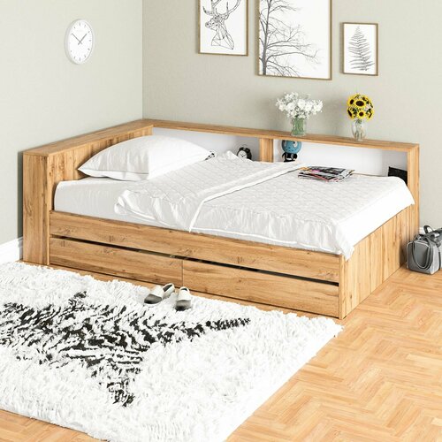 Кровать РВТ Ксения 1200 с ящиками и блоком с полками цвет графитбелый 148х2216х72 см 37355₽