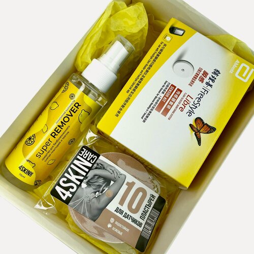 Изображение товара Набор для мониторинга глюкозы: датчик FreeStyle Libre 1, средство для удаления пластырей, тейпы фиксирующие водостойкие