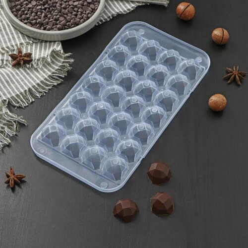 Изображение товара Форма для льда «Сапфир», 28 ячеек, 24×12,7×2 см, прозрачная, голубая