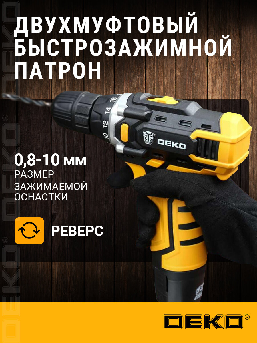 Шуруповерт дрель аккумуляторный DEKO DKCD12FU-Li-Ion в кейсе + набор инструментов 104 шт, 28 Нм, 2х1.5 Ач, з/у — фото 1