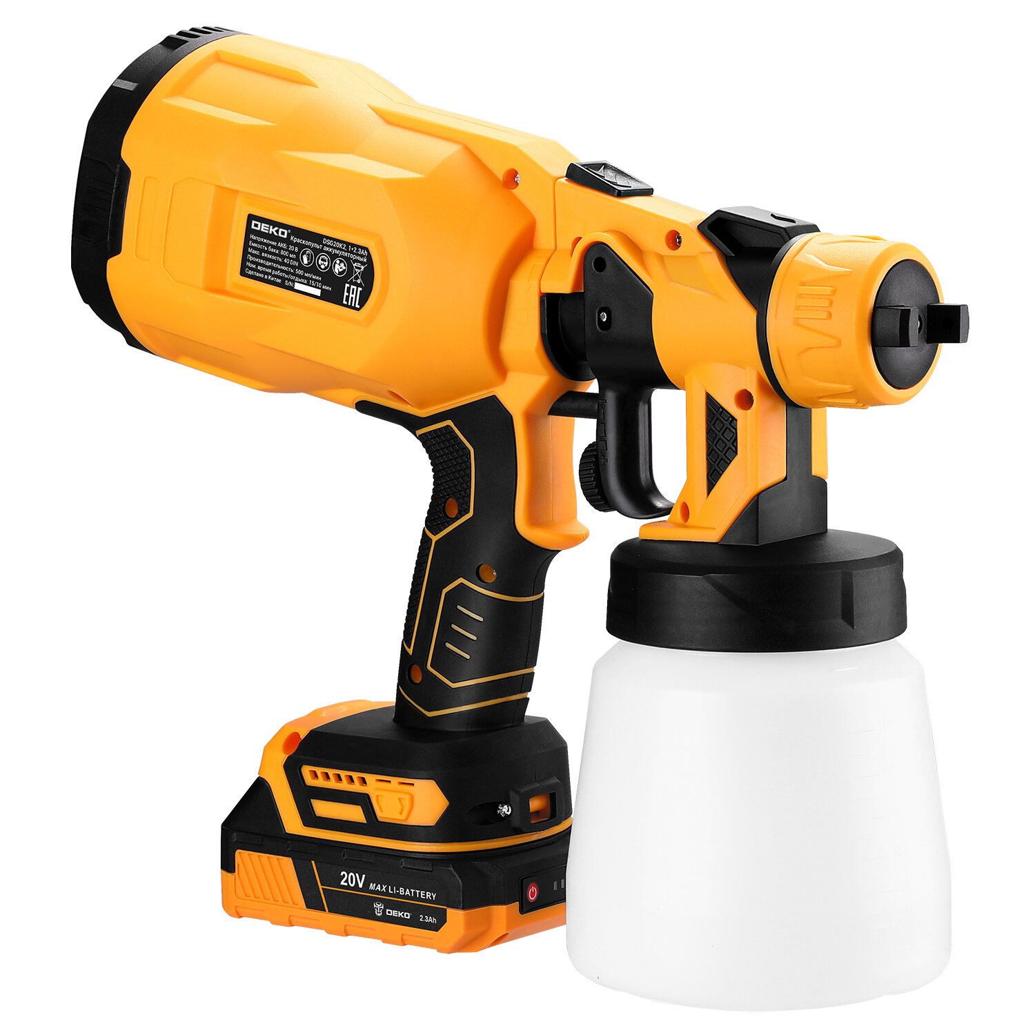 Краскопульт аккумуляторный Deko DSG20K2, 20 В Li-ion 2.3 Ач, 0.5 л/мин - фото №9