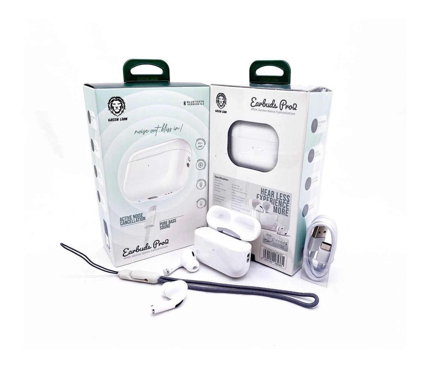 Беспроводные наушники Green Lion Earbuds Pro 2 ANC, стиль AirPods Pro 2 ANC, анимация и мощный басс