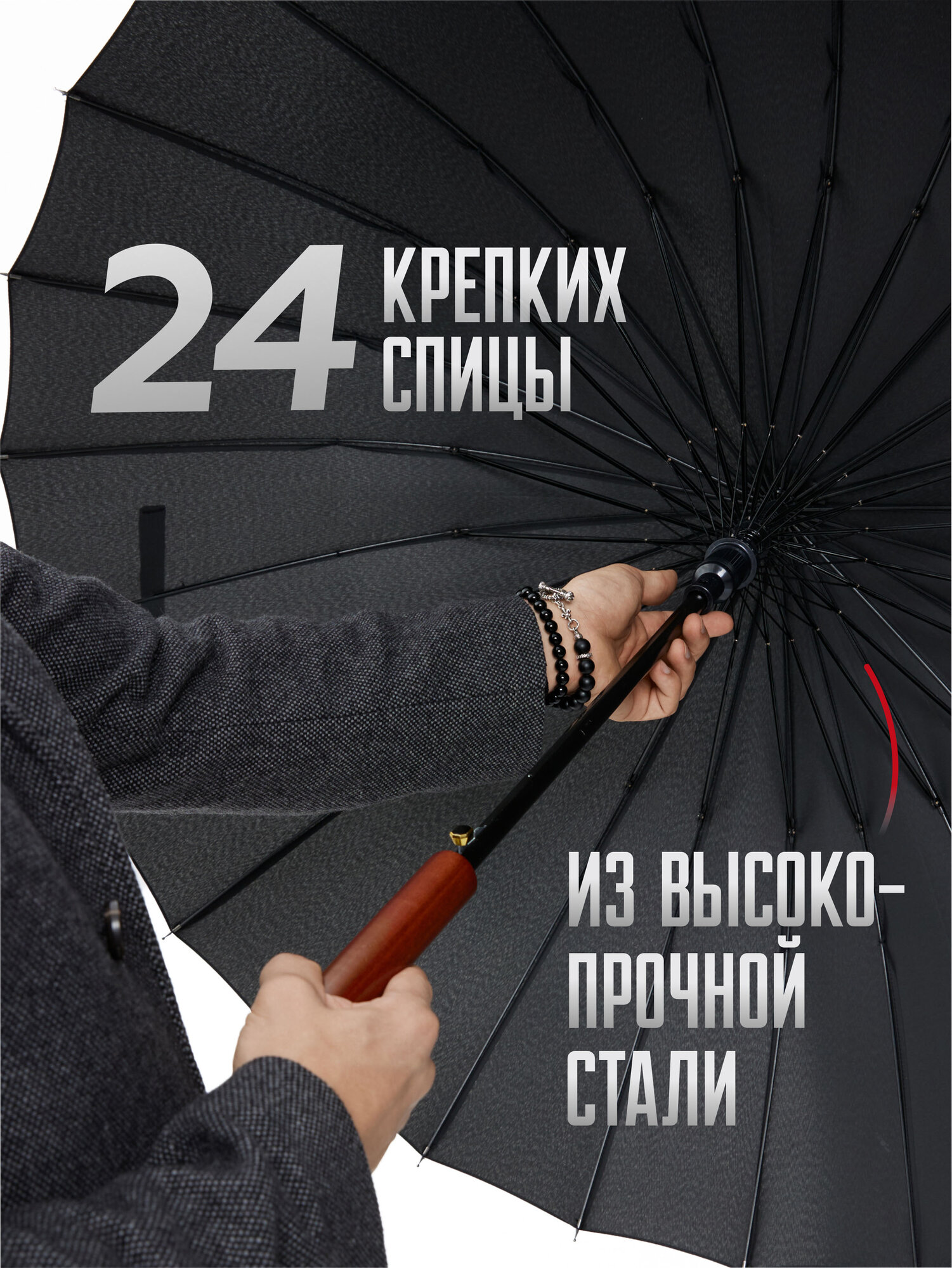 Зонт-трость RAINDROPS, черный — фото 1