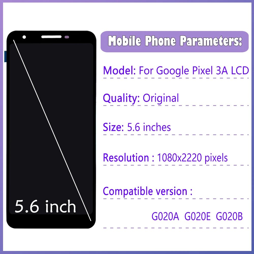 Оригинальный ЖК-дисплей 5,6 дюйма AMOLED для Google Pixel 3A, сенсорный дигитайзер, экран для Google Pixel 3A OLED, замена без битых пикселей, Pixel 3A LCD — фото 1