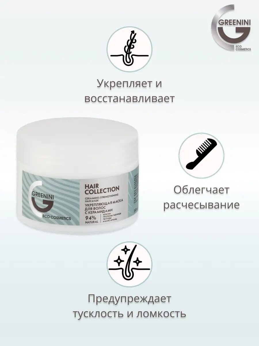 Обзор: Укрепляющая маска с керамидами для волос Greenini Hair Collection Ceramides Strengthening Hair Mask 240 мл