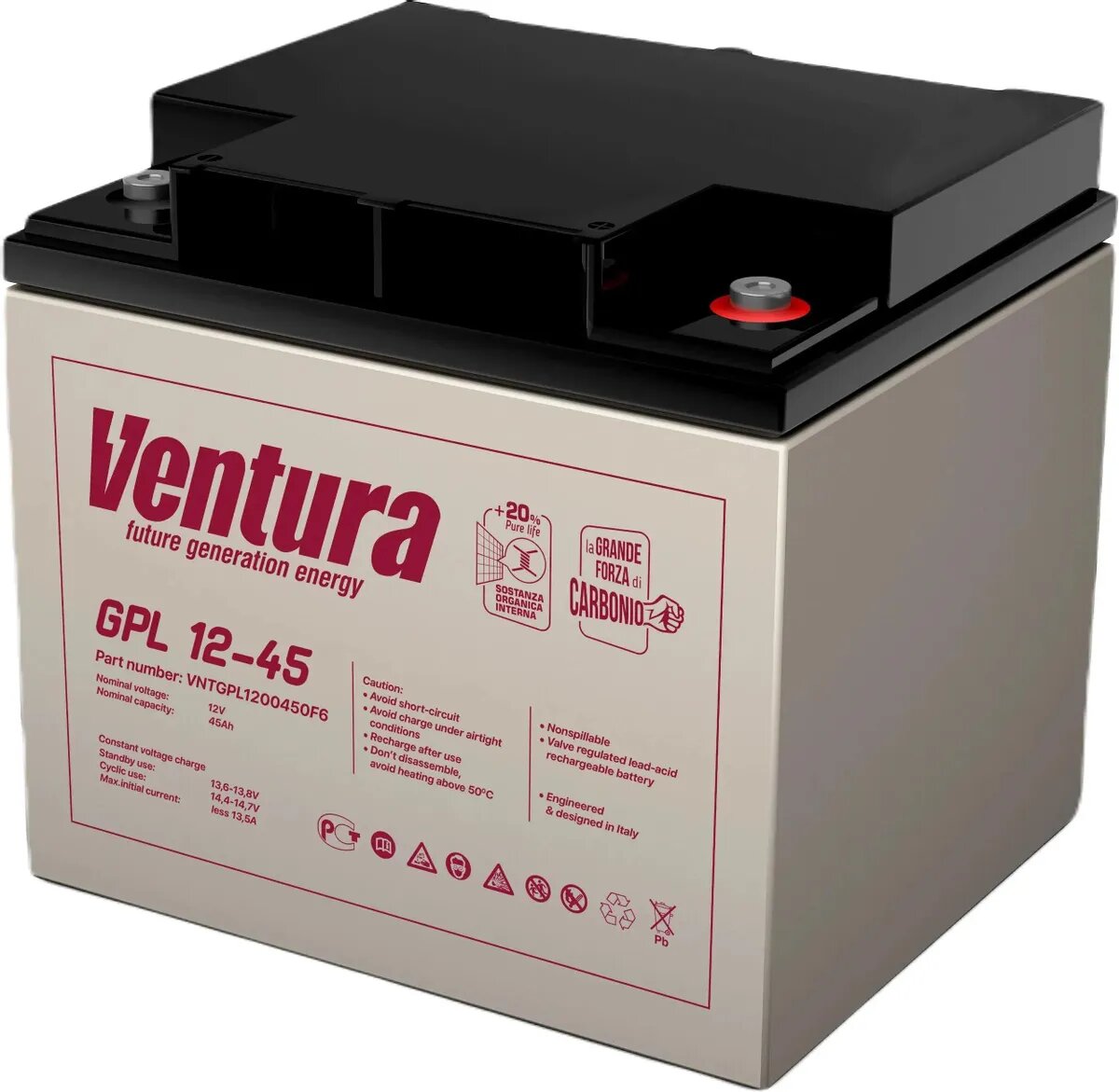 Аккумуляторная батарея VENTURA GPL 12-45 для ИБП 12В, 45Ач [vntgpl1200450f6]