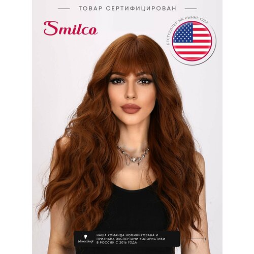 Парик Smilco с рыжей челкой, искусственные волосы, каскад, красный