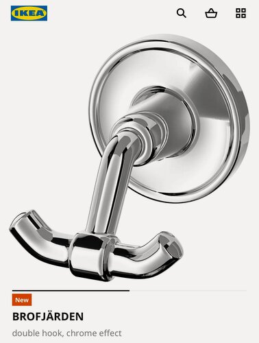Изображение товара Двойной крючок IKEA BROFJÄRDEN, для ванной, хромированный, скрытое крепление