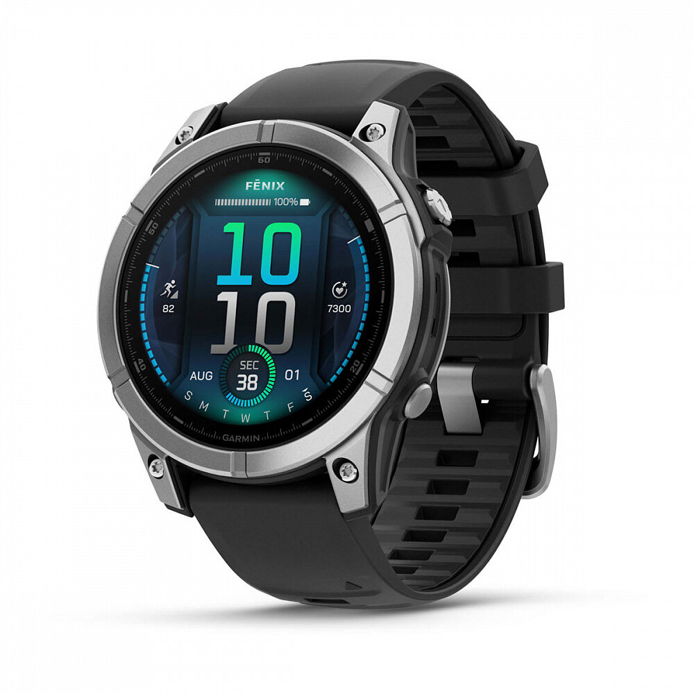 Умные часы Garmin Fenix E, 47 mm, AMOLED, серебристый стальной безель, черный силиконовый ремешок 010-03025-00