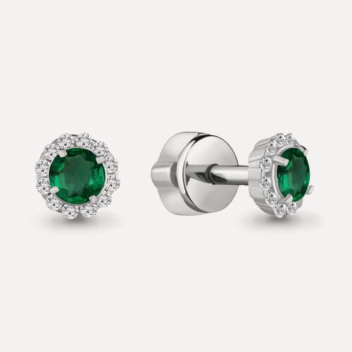 Изображение товара Серьги пусеты, белое золото, 585 проба, изумруд синтетический, фианит