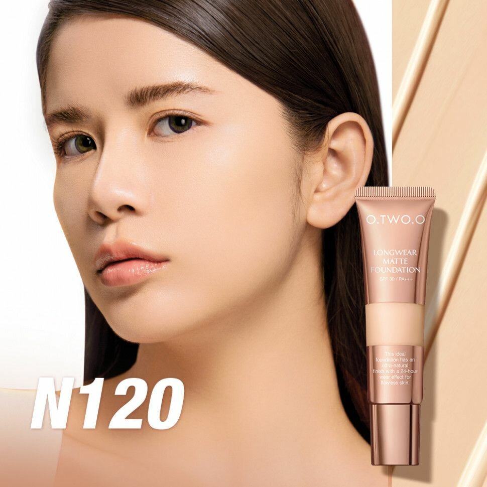 O.TWO.O, Консилер Long Wear Matte Finish Liquid Foundation, в оттенке 120 (Бежевый), 30мл