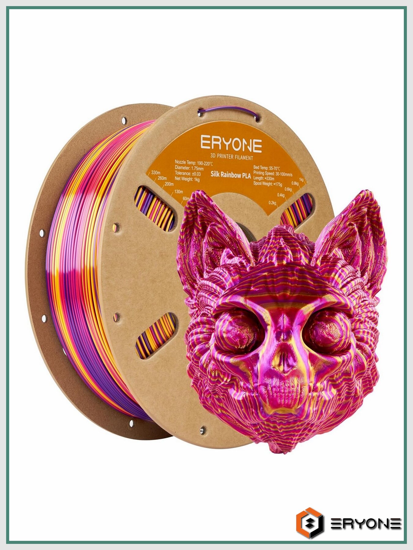 PLA Silk Twist Rainbow Inferno 1,75 мм 1 кг (Eryone) Красный - Золотой - Фиолетовый