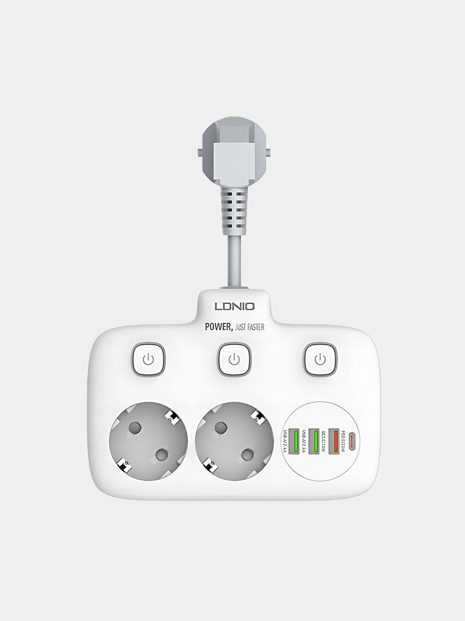 Сетевой фильтр LDNIO SC2413 PD and QC3.0 2 Universal Outlets Power Socket, 2 розетки