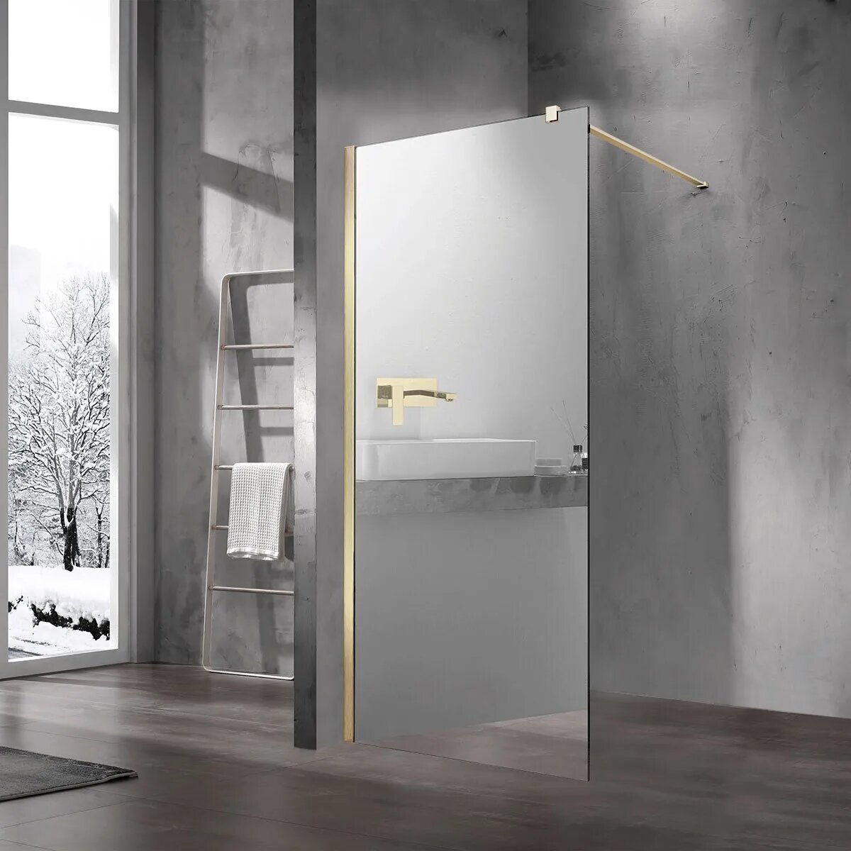Душевая перегородка Vincea walk-in vsw-1h100mrg 1000 2000 матовый золотой стекло зеркальное