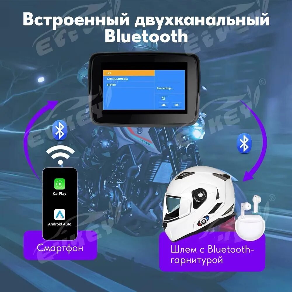 EKIY ORIGINAL M10+DVR, 5-дюймовы мото компьютер, мото видеорегистратор, мультимедийный мотонавигатор с беспроводным CarPlay и Android Auto — фото 1