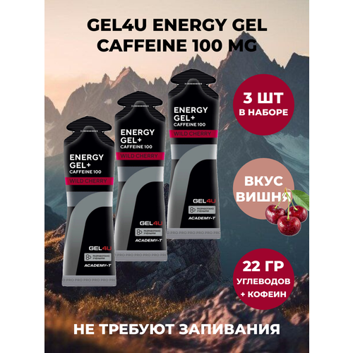 Набор из 3 шт Гель энергетический углеводный с кофеином GEL4U, вкус Вишня, 60мл.