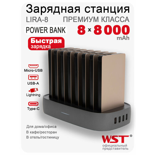 Зарядная станция для внешних аккумуляторов WST Lira 8 Business Встроенные провода type-c micro usb lighting 3500000₽