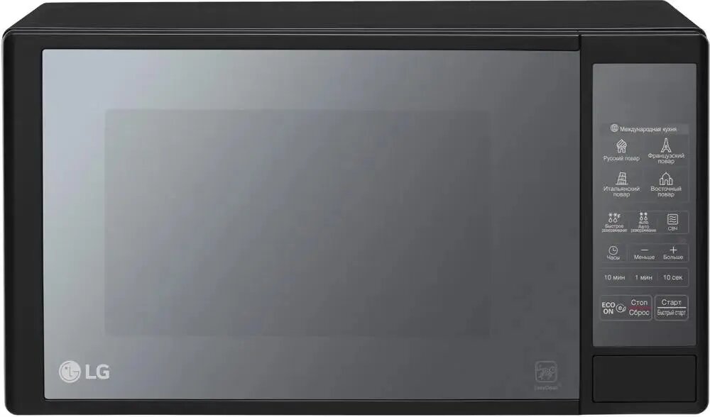 Микроволновая печь LG MS2042DARB зеркальный, черный, 20 л, 700 Вт, переключатели - сенсор, дисплей