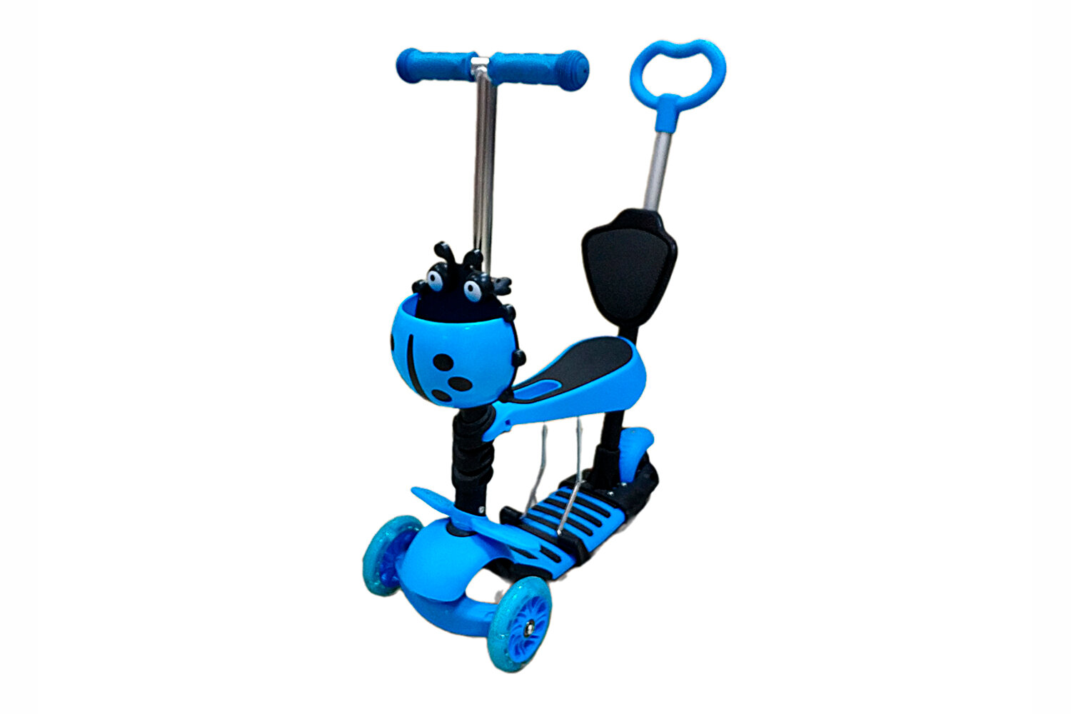 Самокат 3-х колесный детский "Божья коровка" с Родительской ручкой голубой