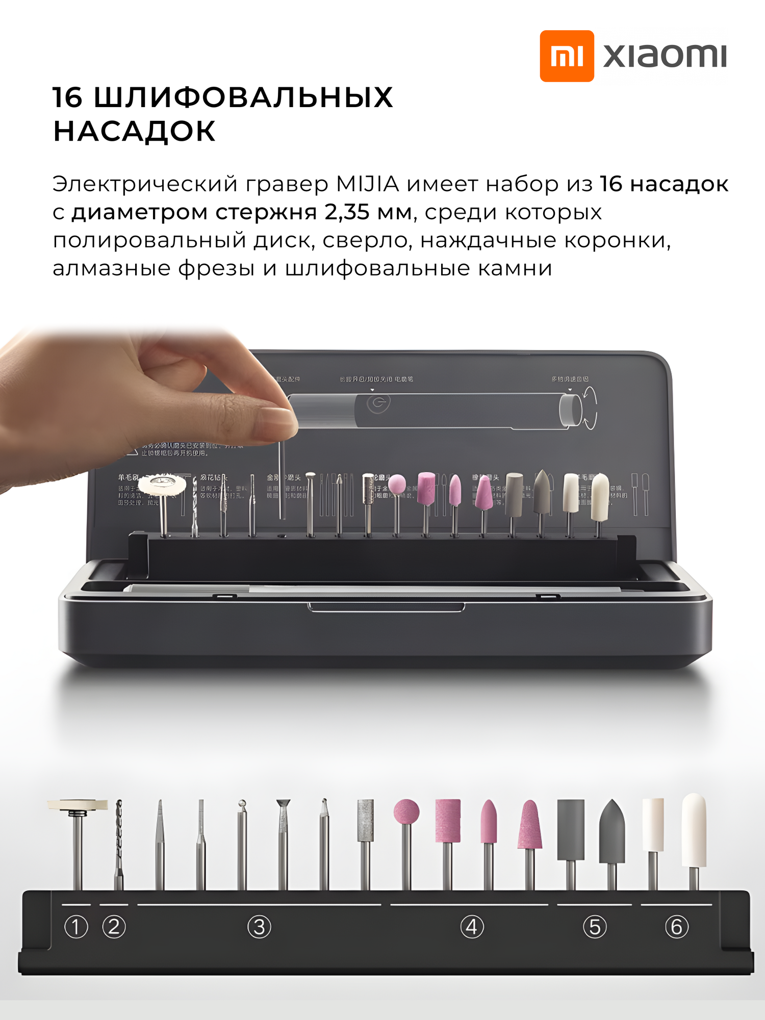 Изображение Гравер электрический аккумуляторный Xiaomi с насадками в кейсе MJDMB001QW