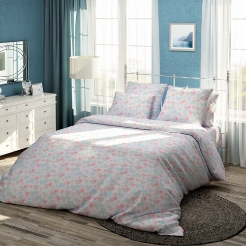 Евро комплект постельного белья Самойловский Текстиль Бязь Нежное сердце с наволочками 50х70