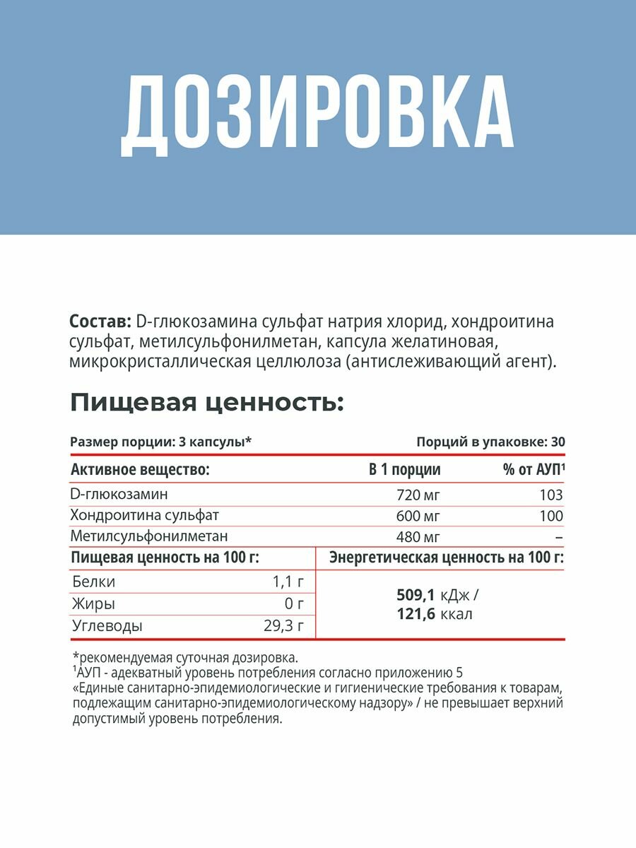 Изображение Глюкозамин с Хондроитином + МСМ, 90 капс, Витамины для связок и суставов, без рецепта