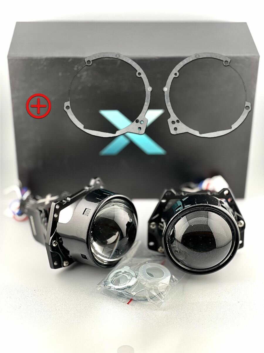Линзы Bi Led DXL YH3 для Kia Carens 2 (UN) 2006-2012 (линзы + рамки) 3.0 дюйма светодиодные ближнего и дальнего света в автомобильные фары / Би Лед модули на гайку / Hella 3 / комплект 2шт